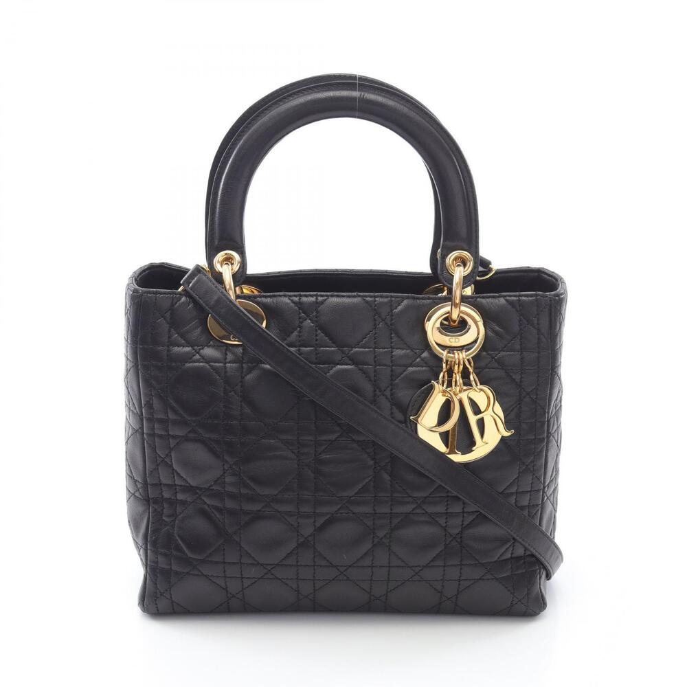Dior LADY Cannage Handbag Leather Black